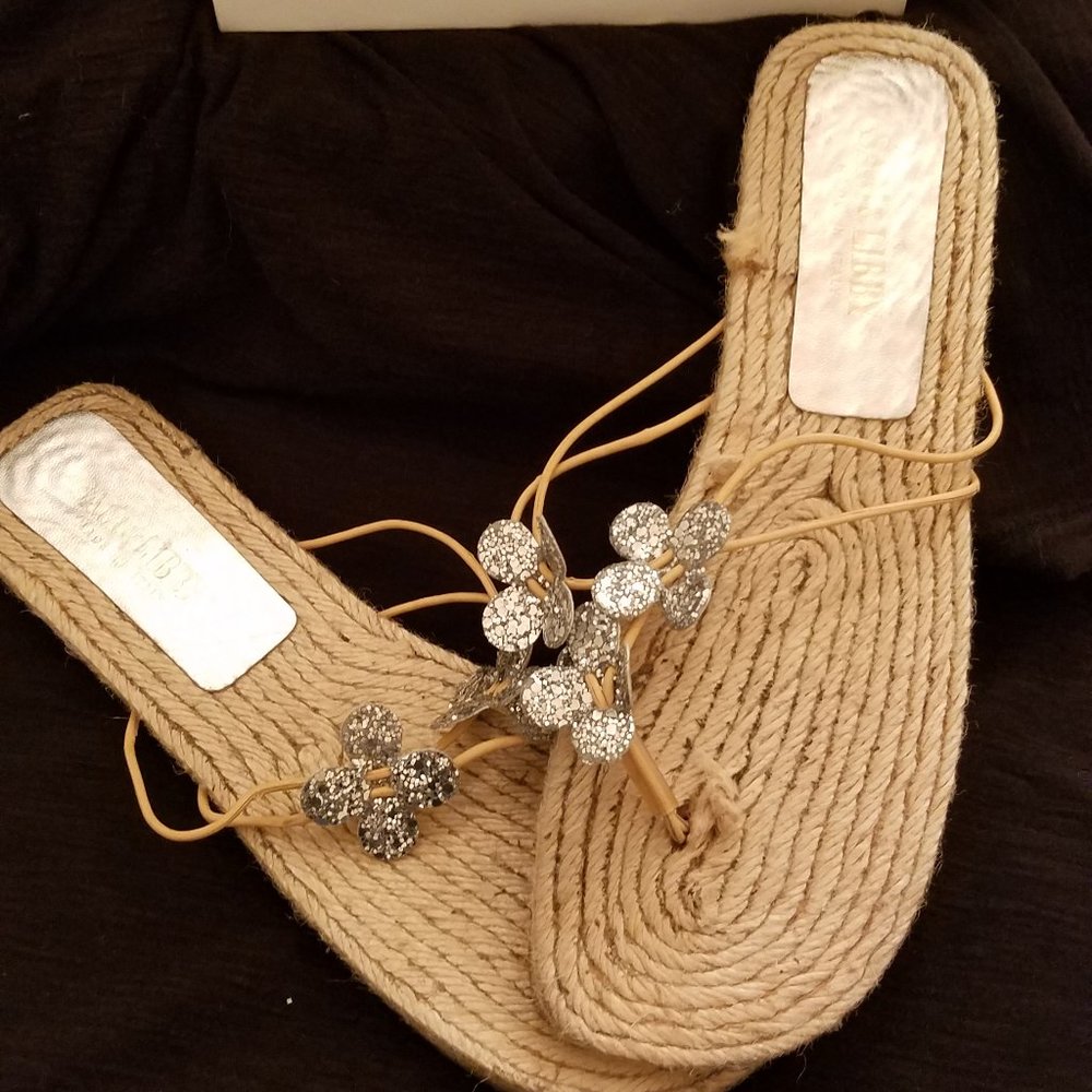 Sam and Libby jute flats, Leather/Glitter Flowers
